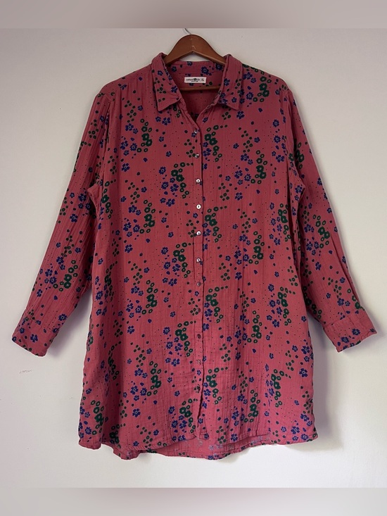 NATURAL LIFE Dresses & Skirts - Natural Life Boho Floral Gauzy Button Front Shirt Dress Sz XL Pockets